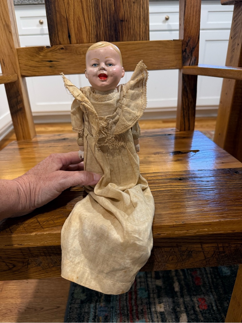 Antique 1910s Marotte Stick Doll Squeak Toy Canvas Bellows Patented Made In USA